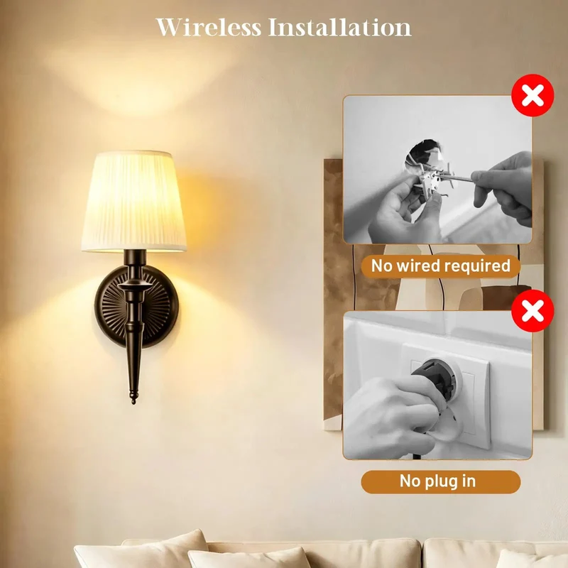Totally Wireless Wall Sconce Set Of Two With Hype Rgb Vibe Lighting And Super Chill 3Cct Dimmable Fabric Led Lamp Easy Setup For Bedroom Or Lounge Ambient Warmth Bronze