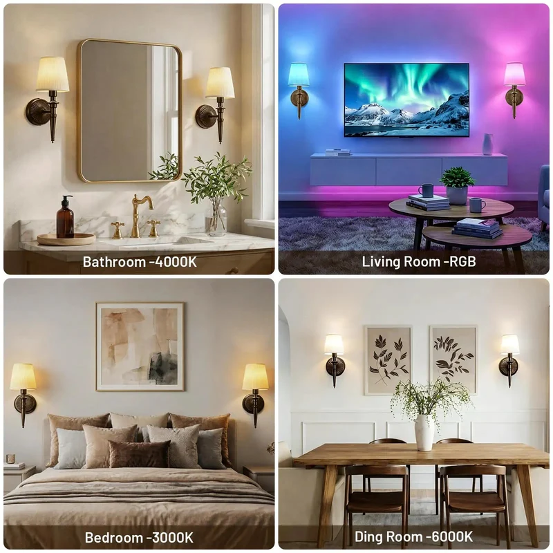 Totally Wireless Wall Sconce Set Of Two With Hype Rgb Vibe Lighting And Super Chill 3Cct Dimmable Fabric Led Lamp Easy Setup For Bedroom Or Lounge Ambient Warmth Bronze