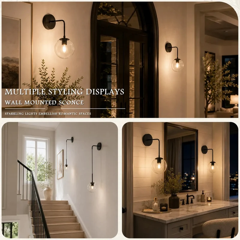 Super Sleek 2 Pack of 6 Inch Black Metal Wall Sconces With Hanging Cord and Included Bulbs Add Badass Modern Vibes to Bedroom Living Room Hallway With Clean Spherical Design