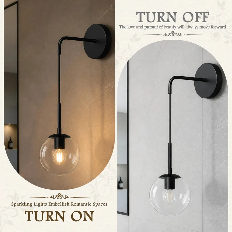 Super Sleek 2 Pack of 6 Inch Black Metal Wall Sconces With Hanging Cord and Included Bulbs Add Badass Modern Vibes to Bedroom Living Room Hallway With Clean Spherical Design