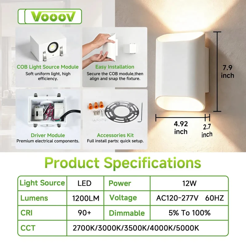 Premium White LED Wall Sconce Featuring Dazzling 5CCT Options And Smooth Dimming 7.9 Inch Wall Lamp Bringing Cozy Vibes To Your Home With Top Tier Flicker Free Glow