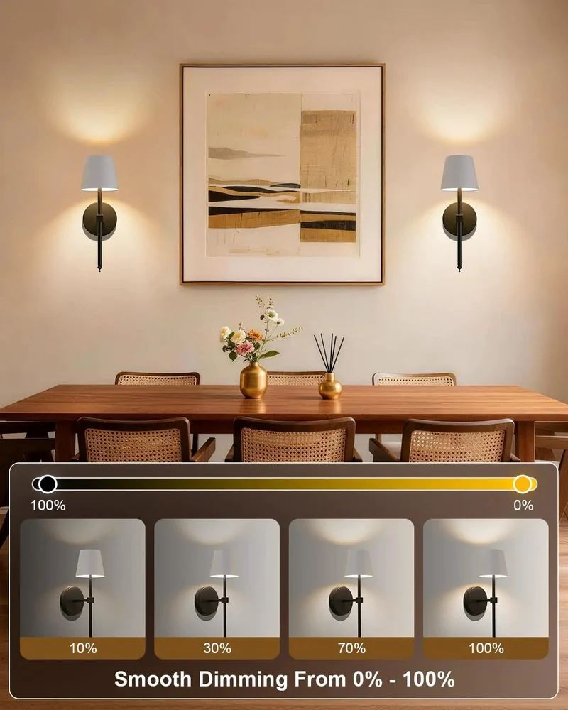 Sleek Small Black Battery Operated Wall Sconces Set of 2 Game Changer Wireless Design With No Hardwire Renter Friendly No Sweat Assembly for Modern Indoor Lighting