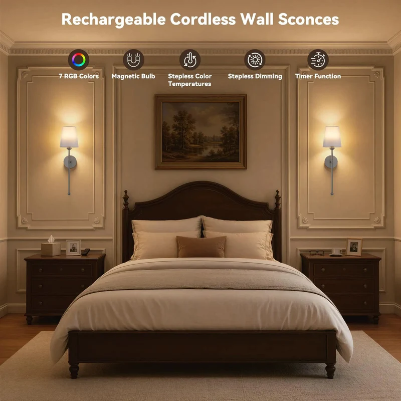 Premium Battery Operated Wall Sconce Set Of Two With Slick RF Remote And Totally Dead Simple Wireless Mount Grey Decor Piece Featuring Adjustable Rods For Seamlessly Modern Room Atmosphere