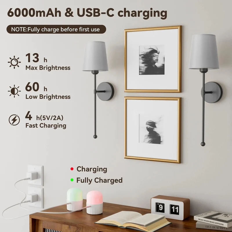 Premium Battery Operated Wall Sconce Set Of Two With Slick RF Remote And Totally Dead Simple Wireless Mount Grey Decor Piece Featuring Adjustable Rods For Seamlessly Modern Room Atmosphere