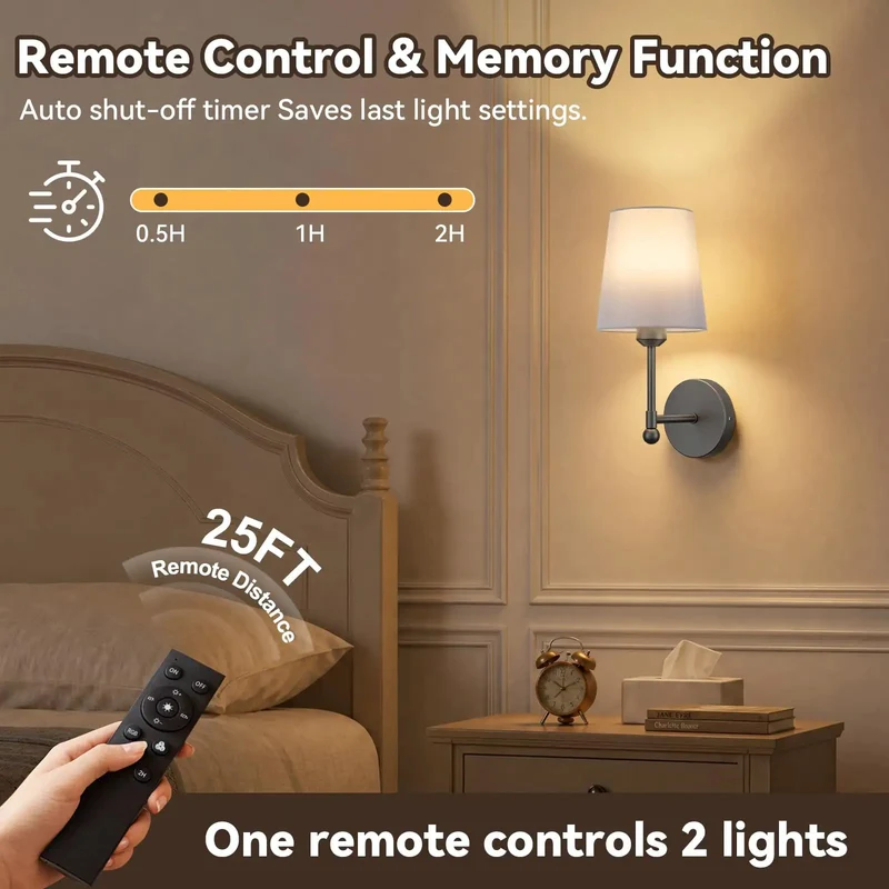 Premium Battery Operated Wall Sconce Set Of Two With Slick RF Remote And Totally Dead Simple Wireless Mount Grey Decor Piece Featuring Adjustable Rods For Seamlessly Modern Room Atmosphere