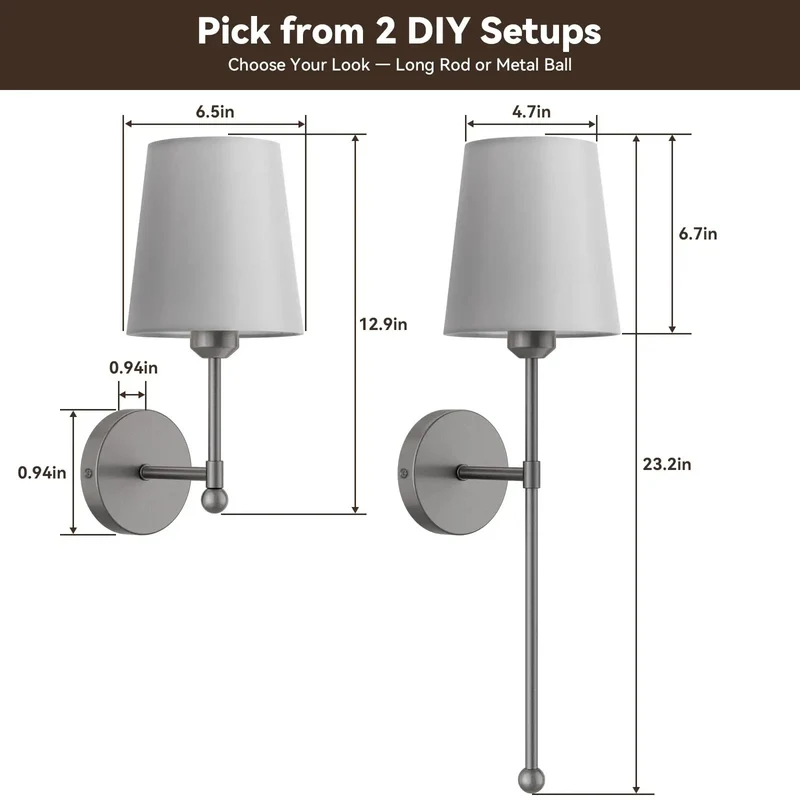 Premium Battery Operated Wall Sconce Set Of Two With Slick RF Remote And Totally Dead Simple Wireless Mount Grey Decor Piece Featuring Adjustable Rods For Seamlessly Modern Room Atmosphere
