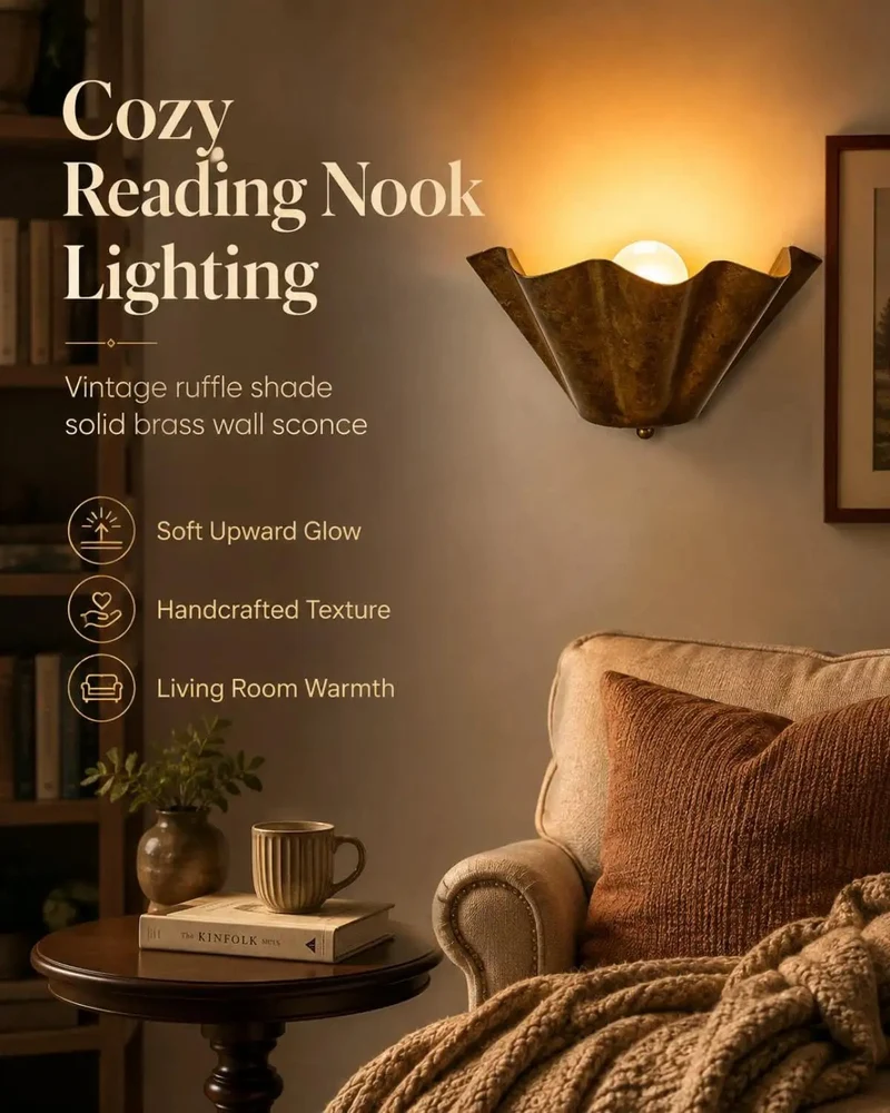 Heavy Duty Vintage Bronze Wall Sconce With Scalloped Bowl Shade And Standard E26 Socket Made For Low Key Uplight Vibes That Bring Top Shelf Country Flair To Your Hallway Kitchen Or Lounge Spot Today