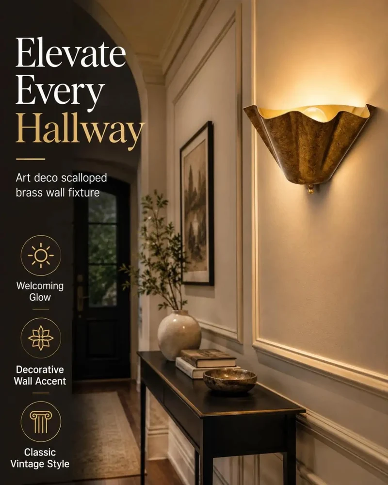 Heavy Duty Vintage Bronze Wall Sconce With Scalloped Bowl Shade And Standard E26 Socket Made For Low Key Uplight Vibes That Bring Top Shelf Country Flair To Your Hallway Kitchen Or Lounge Spot Today