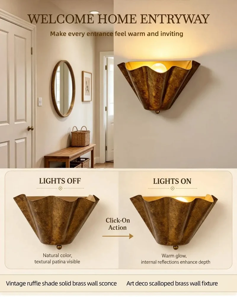 Heavy Duty Vintage Bronze Wall Sconce With Scalloped Bowl Shade And Standard E26 Socket Made For Low Key Uplight Vibes That Bring Top Shelf Country Flair To Your Hallway Kitchen Or Lounge Spot Today