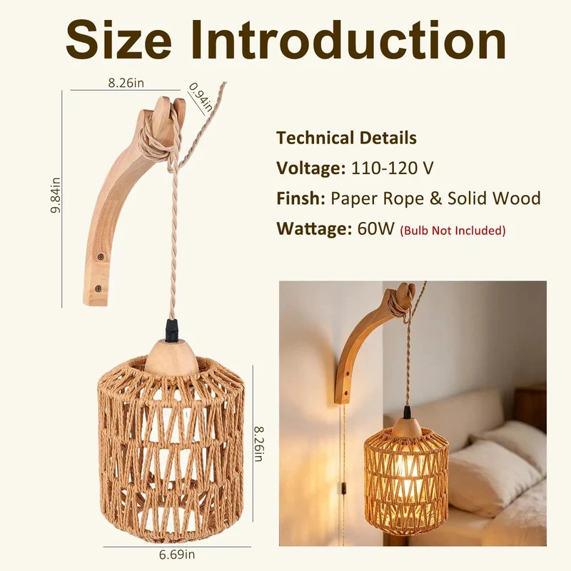 Hand Woven Rattan Wall Sconce Plug In Cord Boho Farmhouse Light Smooth Setup Paper Rope Accent Gotta Love The Vibes Easy Install For Any Room Upgrade Your Space With Zero Hassle