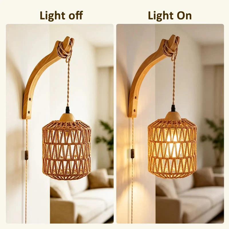 Hand Woven Rattan Wall Sconce Plug In Cord Boho Farmhouse Light Smooth Setup Paper Rope Accent Gotta Love The Vibes Easy Install For Any Room Upgrade Your Space With Zero Hassle