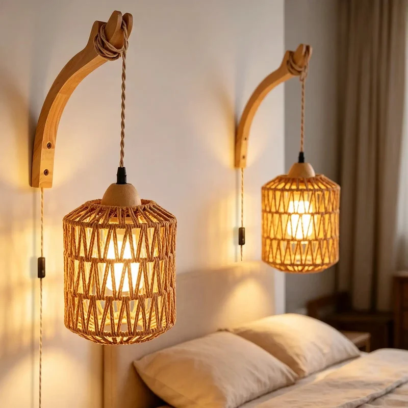 Hand Woven Rattan Wall Sconce Plug In Cord Boho Farmhouse Light Smooth Setup Paper Rope Accent Gotta Love The Vibes Easy Install For Any Room Upgrade Your Space With Zero Hassle