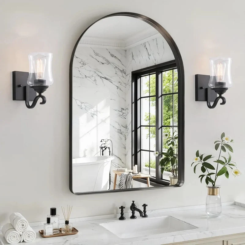 Set Of Two Black Wall Sconces Featuring Clear Glass Shade And Hard Wired E26 Socket Sharp Bath Lighting Duo For Hallway Or Stairwell Supporting Quick Up Or Down Facing Install That Brings Clean Vibes To Any Space