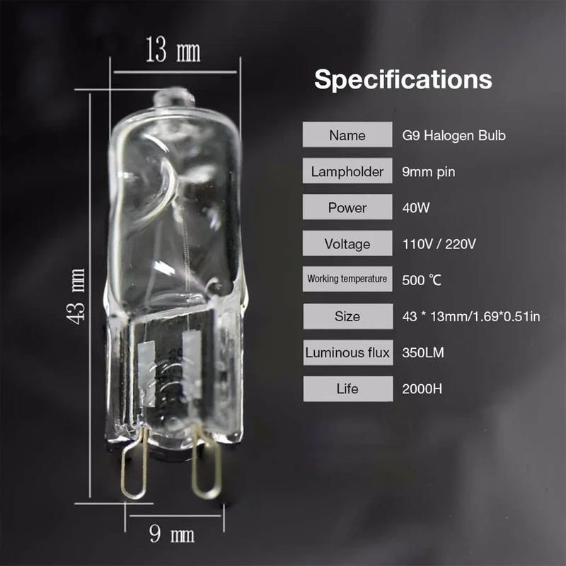 Ampoule halogène G9 40W 220-240V pour four 500°C