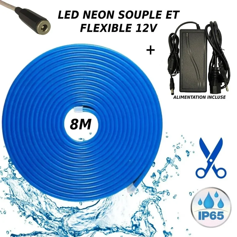 Bande LED néon flexible 12V Bleu 8M