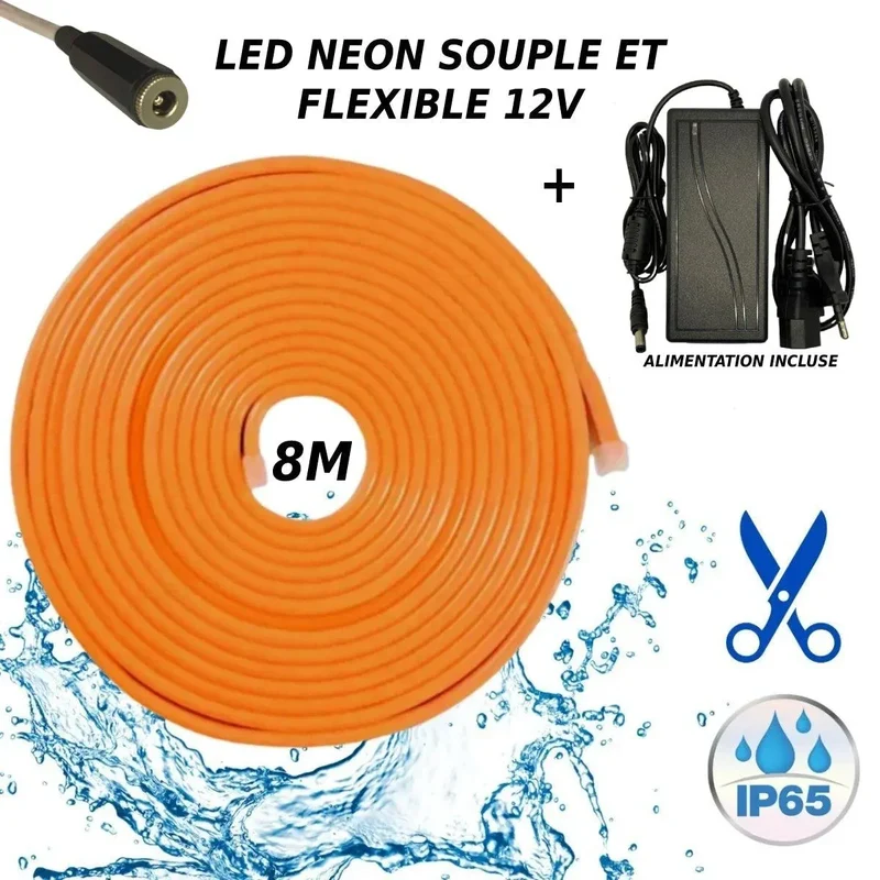 Bande LED néon flexible 12V Orange 8M