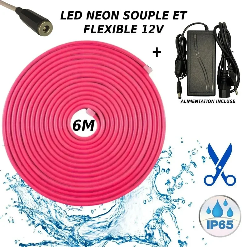 Bande LED néon flexible 12V Rose 6M