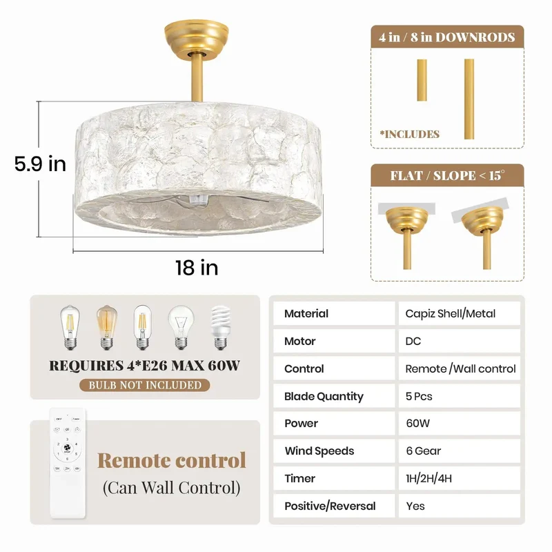 18 Inch Modern Gold Capiz Shell Fandelier Ceiling Fan With Light Delivers Ace Vibe And Dope Glow Slick Boho Chandelier Design Levels Up Every Room Easily