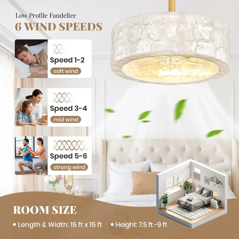 18 Inch Modern Gold Capiz Shell Fandelier Ceiling Fan With Light Delivers Ace Vibe And Dope Glow Slick Boho Chandelier Design Levels Up Every Room Easily