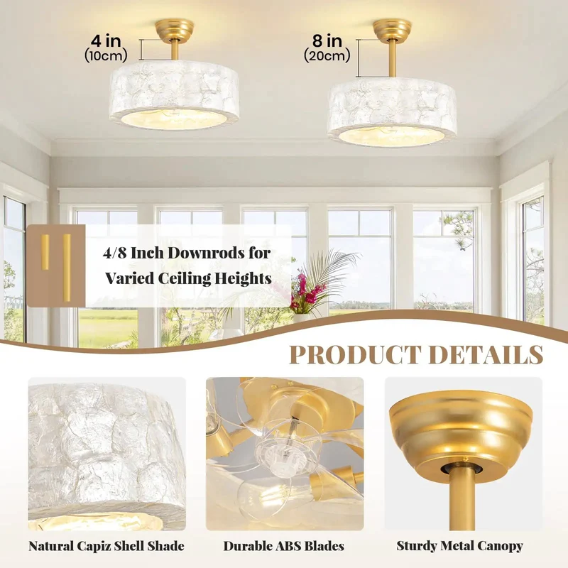18 Inch Modern Gold Capiz Shell Fandelier Ceiling Fan With Light Delivers Ace Vibe And Dope Glow Slick Boho Chandelier Design Levels Up Every Room Easily