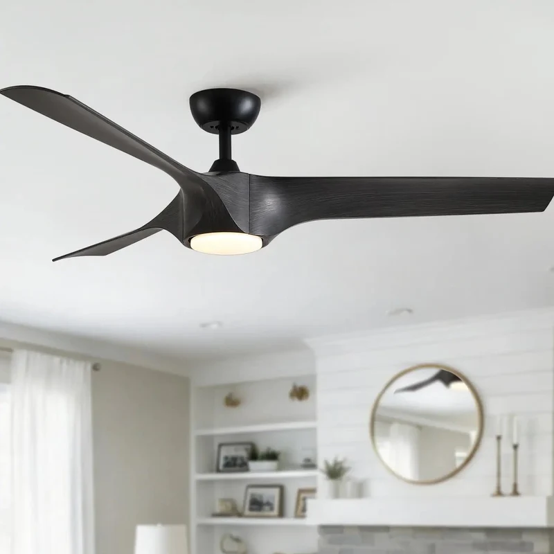 Slick 56 Inch Farmhouse Ceiling Fan Built For No Sweat Cooling With Reversible Dc Motor And Dimmable Led Light Featuring Matte Black Finish Dark Gray Abs Blades Super Quiet
