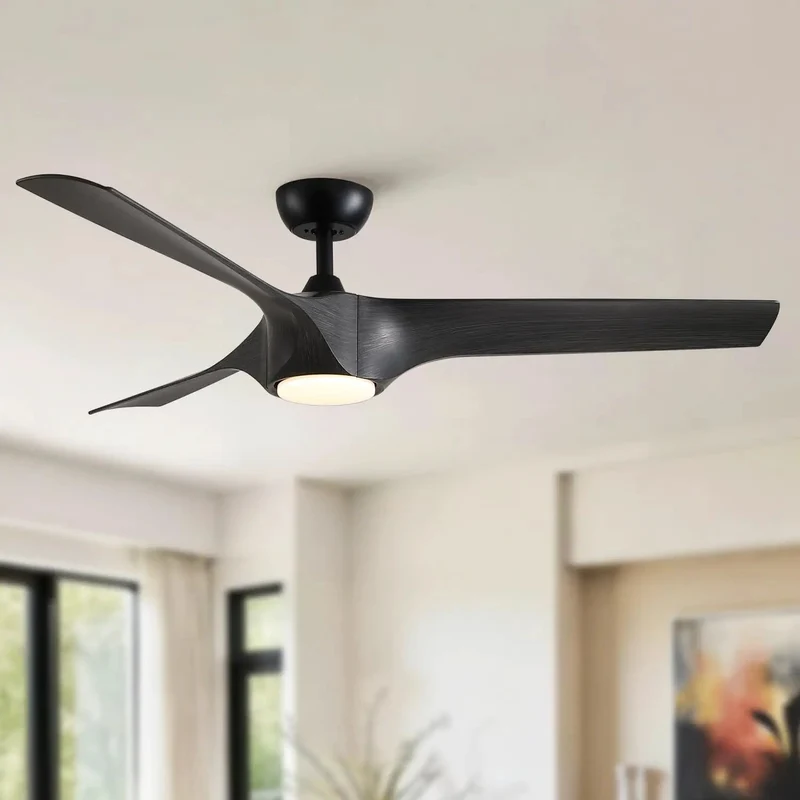Slick 56 Inch Farmhouse Ceiling Fan Built For No Sweat Cooling With Reversible Dc Motor And Dimmable Led Light Featuring Matte Black Finish Dark Gray Abs Blades Super Quiet