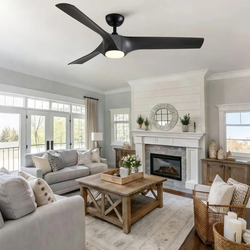 Slick 56 Inch Farmhouse Ceiling Fan Built For No Sweat Cooling With Reversible Dc Motor And Dimmable Led Light Featuring Matte Black Finish Dark Gray Abs Blades Super Quiet