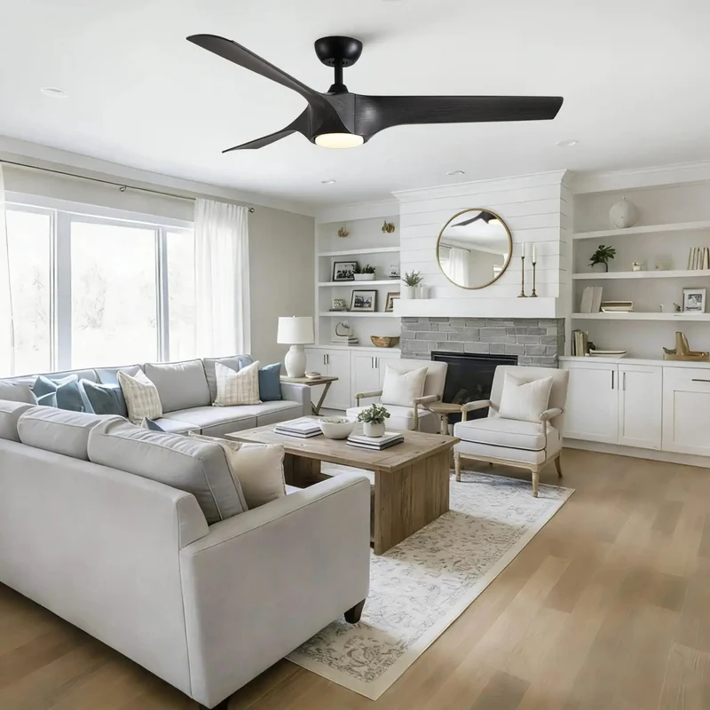 Slick 56 Inch Farmhouse Ceiling Fan Built For No Sweat Cooling With Reversible Dc Motor And Dimmable Led Light Featuring Matte Black Finish Dark Gray Abs Blades Super Quiet