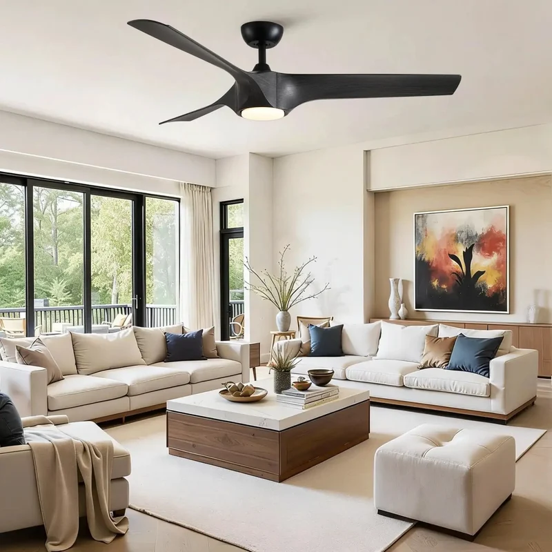Slick 56 Inch Farmhouse Ceiling Fan Built For No Sweat Cooling With Reversible Dc Motor And Dimmable Led Light Featuring Matte Black Finish Dark Gray Abs Blades Super Quiet