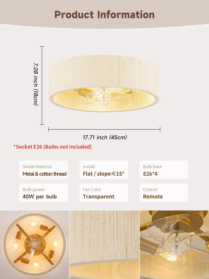Super Cool Boho Flush Mount Ceiling Fan With Soft Ambient Light And Super Easy Remote Control Featuring Stylish Pleated Shade That Brings Real Nice Vibes To Any Home Space