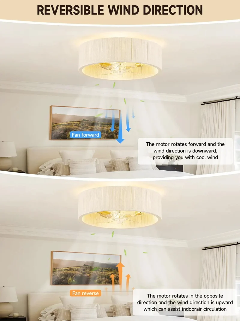 Super Cool Boho Flush Mount Ceiling Fan With Soft Ambient Light And Super Easy Remote Control Featuring Stylish Pleated Shade That Brings Real Nice Vibes To Any Home Space