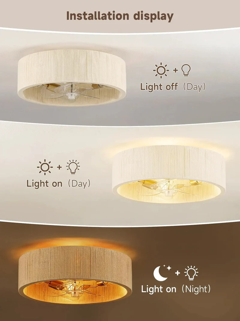 Super Cool Boho Flush Mount Ceiling Fan With Soft Ambient Light And Super Easy Remote Control Featuring Stylish Pleated Shade That Brings Real Nice Vibes To Any Home Space