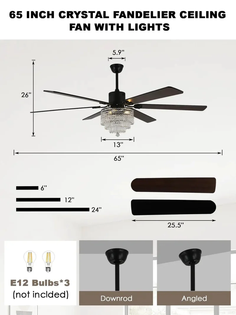 Slick Smooth Operator 65 Inch K9 Crystal Fandelier Ceiling Fan With Remote Dimming Light Sleek Chrome Frame Whisper Quiet Motor For Modern Rustic Living Spaces