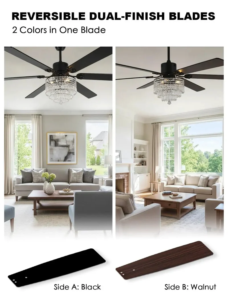 Slick Smooth Operator 65 Inch K9 Crystal Fandelier Ceiling Fan With Remote Dimming Light Sleek Chrome Frame Whisper Quiet Motor For Modern Rustic Living Spaces