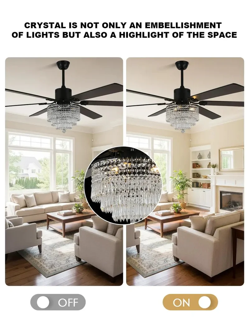 Slick Smooth Operator 65 Inch K9 Crystal Fandelier Ceiling Fan With Remote Dimming Light Sleek Chrome Frame Whisper Quiet Motor For Modern Rustic Living Spaces