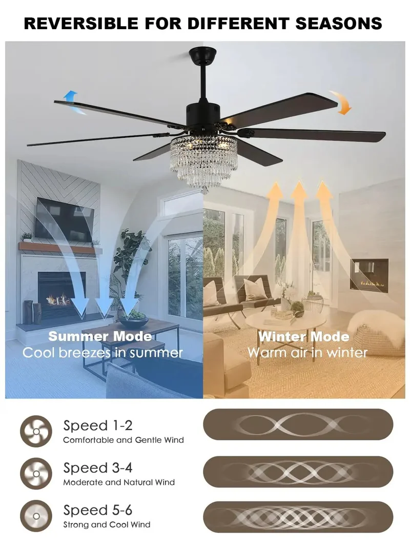 Slick Smooth Operator 65 Inch K9 Crystal Fandelier Ceiling Fan With Remote Dimming Light Sleek Chrome Frame Whisper Quiet Motor For Modern Rustic Living Spaces