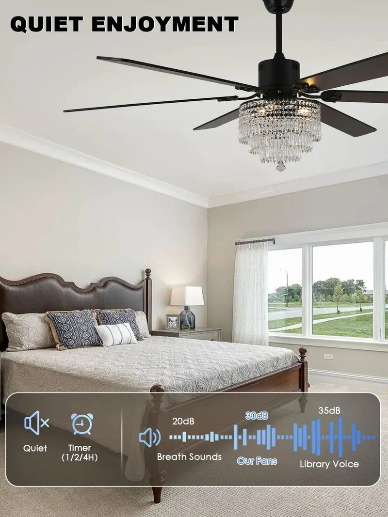 Slick Smooth Operator 65 Inch K9 Crystal Fandelier Ceiling Fan With Remote Dimming Light Sleek Chrome Frame Whisper Quiet Motor For Modern Rustic Living Spaces
