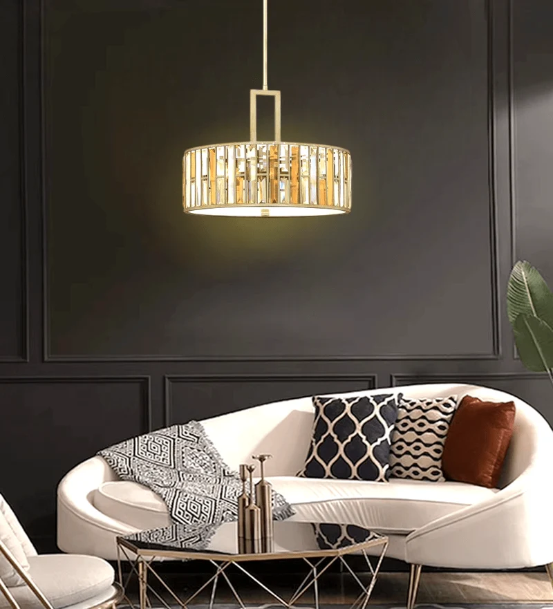 Lustre rond dore Séjour et Salon