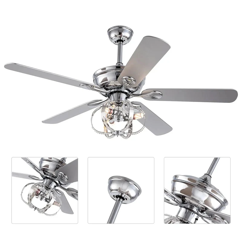 Premium 52 Inch Ceiling Fan And Chandelier Hybrid Featuring Wireless Remote Five Graceful Blades Triple Airflow Levels Keep Your Setup Smooth And Totally Chilled