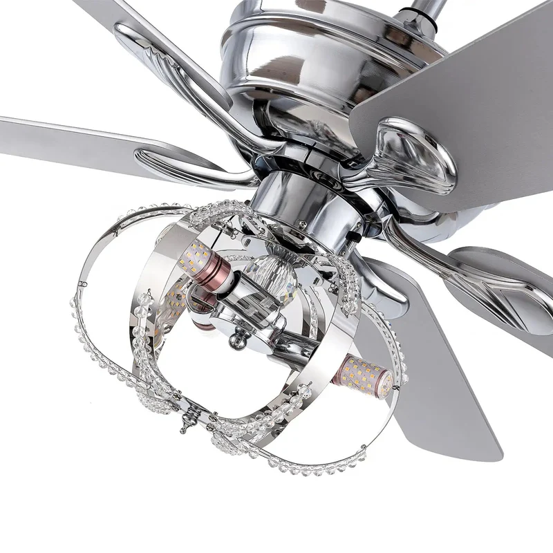 Premium 52 Inch Ceiling Fan And Chandelier Hybrid Featuring Wireless Remote Five Graceful Blades Triple Airflow Levels Keep Your Setup Smooth And Totally Chilled