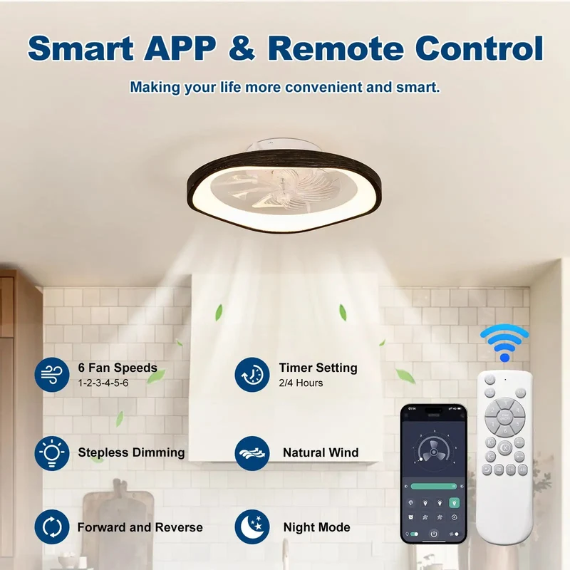 Zero Hassle Black 20 Inch Low Profile Ceiling Fan With Bright Led Bulbs Dual Remote And Smart App Toggle Gentle Breezes Minimalist Surface Mount Hardware For Small Room Home Setups