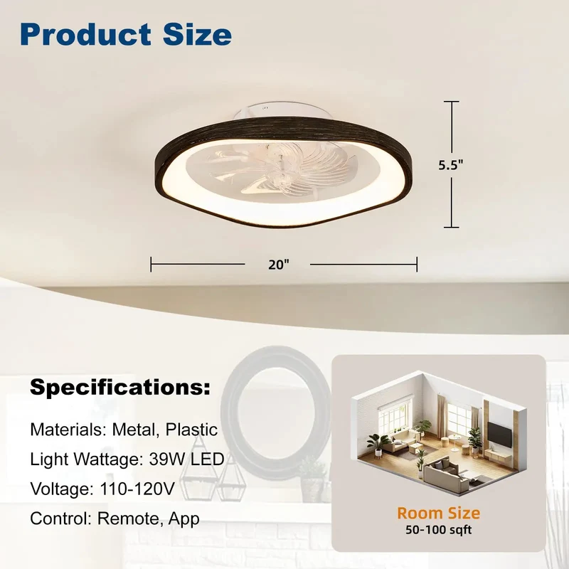 Zero Hassle Black 20 Inch Low Profile Ceiling Fan With Bright Led Bulbs Dual Remote And Smart App Toggle Gentle Breezes Minimalist Surface Mount Hardware For Small Room Home Setups