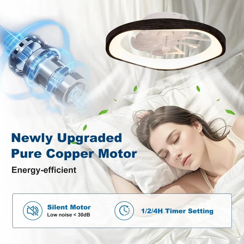 Zero Hassle Black 20 Inch Low Profile Ceiling Fan With Bright Led Bulbs Dual Remote And Smart App Toggle Gentle Breezes Minimalist Surface Mount Hardware For Small Room Home Setups