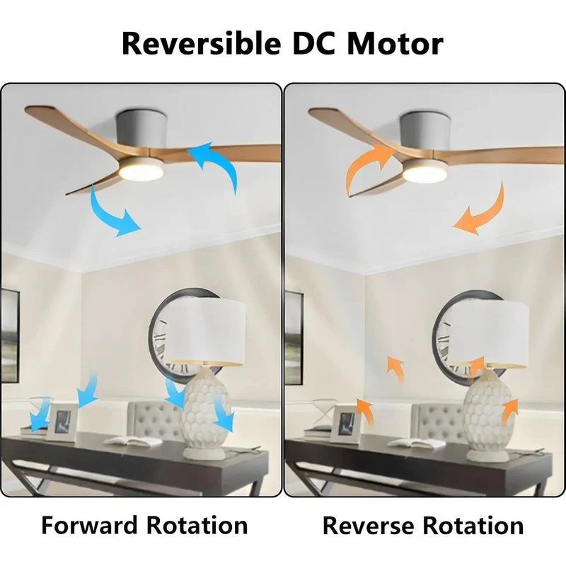 Slick Modern Indoor Ceiling Fan With Light Dead Quiet Operation Solid Wood Blades Smooth Six Speed Settings Three Warm Led Colors Forward Reverse Mode Perfect Kick Back Space For Your Couch
