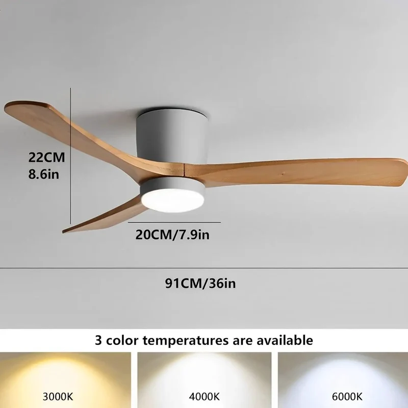 Slick Modern Indoor Ceiling Fan With Light Dead Quiet Operation Solid Wood Blades Smooth Six Speed Settings Three Warm Led Colors Forward Reverse Mode Perfect Kick Back Space For Your Couch