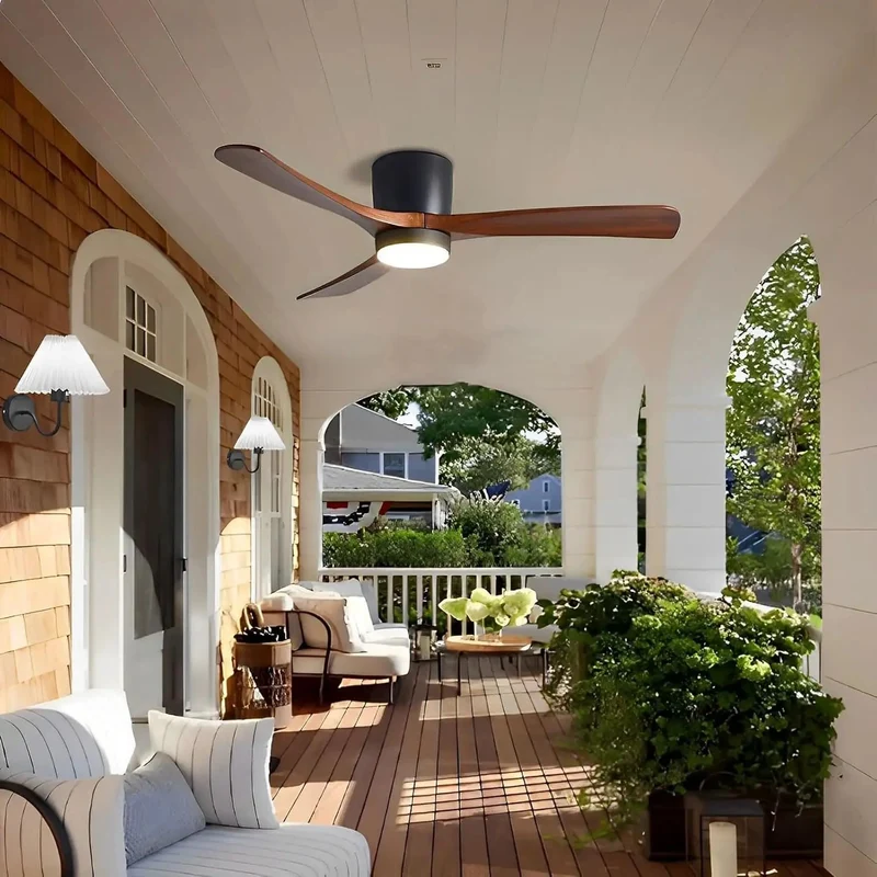 Slick Modern Indoor Ceiling Fan With Light Dead Quiet Operation Solid Wood Blades Smooth Six Speed Settings Three Warm Led Colors Forward Reverse Mode Perfect Kick Back Space For Your Couch