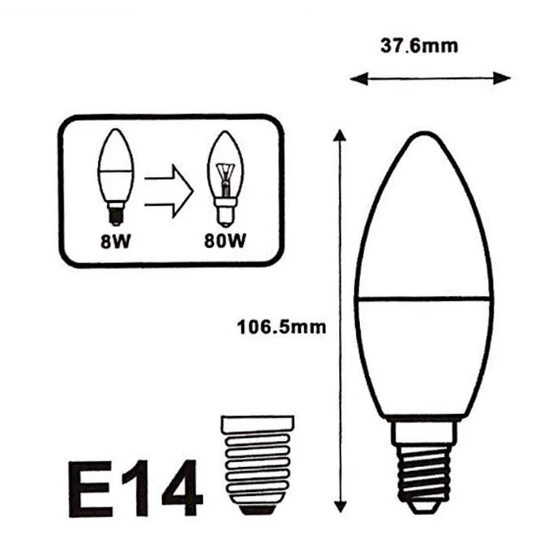 Pack de 10 - Ampoule LED E14 8W 220V C37 180°