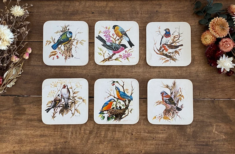 Sous verres en liège motifs oiseaux