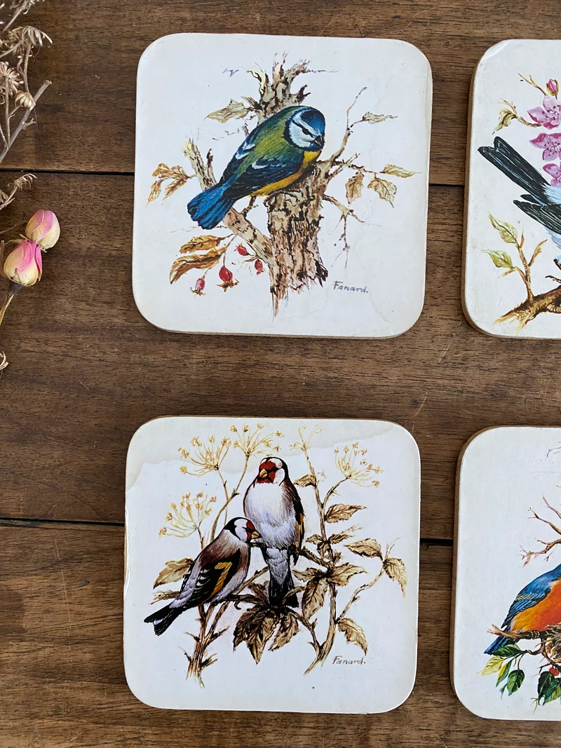 Sous verres en liège motifs oiseaux