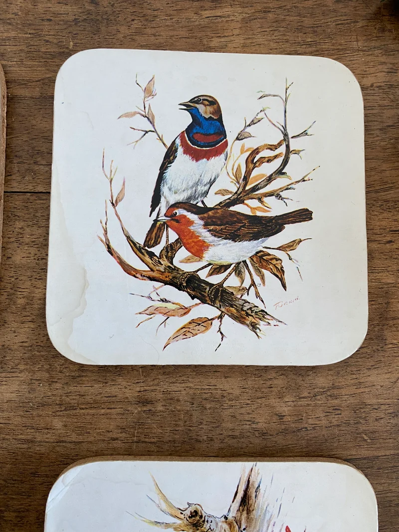Sous verres en liège motifs oiseaux